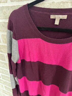 Banana Republic XL Striped Sweater Pink Berry Gray Lightweight Pullover